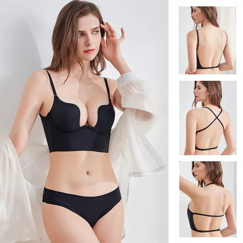 Underwear Bra Liftup Low Back Plunge Bra Cleavage-Boosting Light